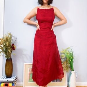 Vintage Organza Silk Red Formal Gown in Small